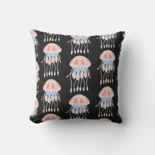 Coussin Méduse peinte à la main, motif vintage vibrant.
