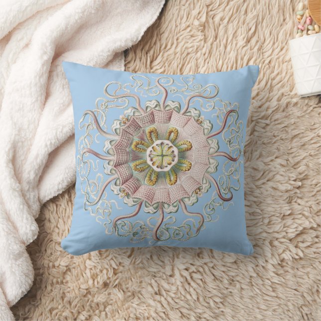 Coussin Méduse rose nautique d'Ernst Haeckel (Couverture)
