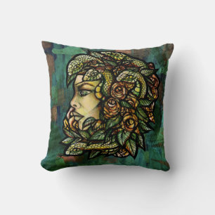 Coussin Méduse verte Serpent Rose Gorgone