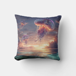 Coussin Méduses lumineuses dans les cieux du coucher de so