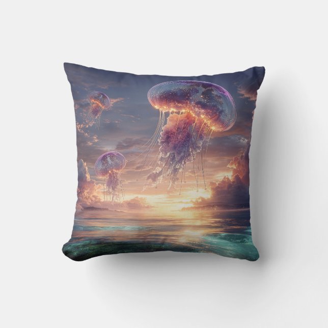 Coussin Méduses lumineuses dans les cieux du coucher de so (Recto)