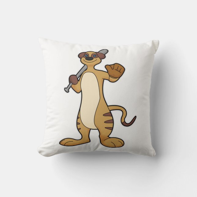 Coussin Meerkat comme joueur de baseball avec batte de bas (Recto)