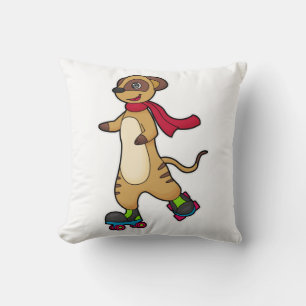 Coussin Meerkat comme patineur avec patins à rouleaux
