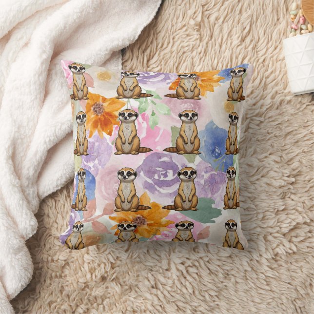 Coussin Meerkat Floral arrière - plan Motif (Couverture)