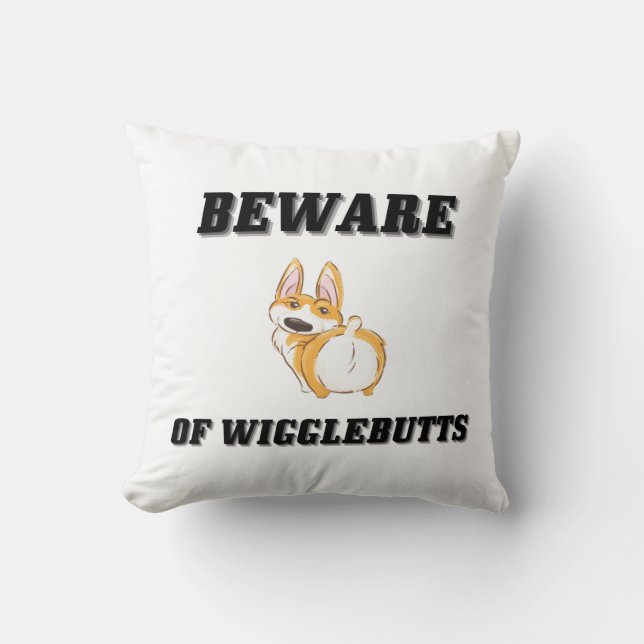 Coussin Méfiez-vous des Citations de Corgi Funny de Wiggle (Recto)
