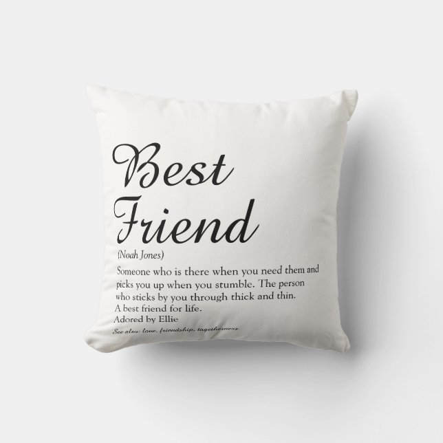 Coussin Meilleur Ami BFF Définition Script noir et blanc (Recto)