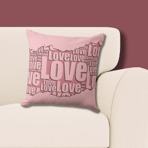 Coussin Meilleur ami motif typographique rose Amour