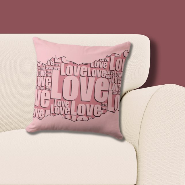 Coussin Meilleur ami motif typographique rose Amour  (Pink Pillow, Love Pattern)