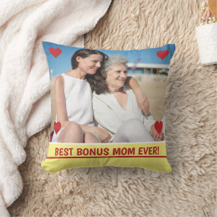 Coussin Meilleur Bonus Maman Jamais Photo Coeurs Fête des