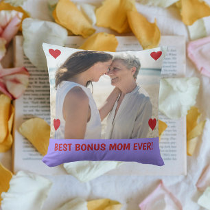 Coussin Meilleur Bonus Maman Jamais Photo Coeurs Fête des