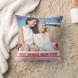 Coussin Meilleur Bonus Maman Jamais Photo Coeurs Fête des