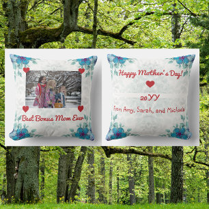 Coussin Meilleur Bonus Maman Jamais Photo Coeurs Script Mo