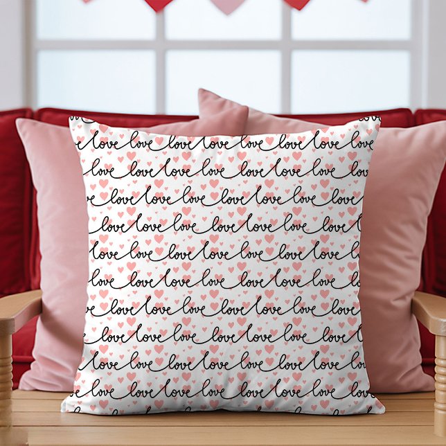 Coussin Meilleur cadeau de la Saint-Valentin Cœurs roses n (Best Valentine’s Gift Pink Black Hearts Love Text Throw Pillow)