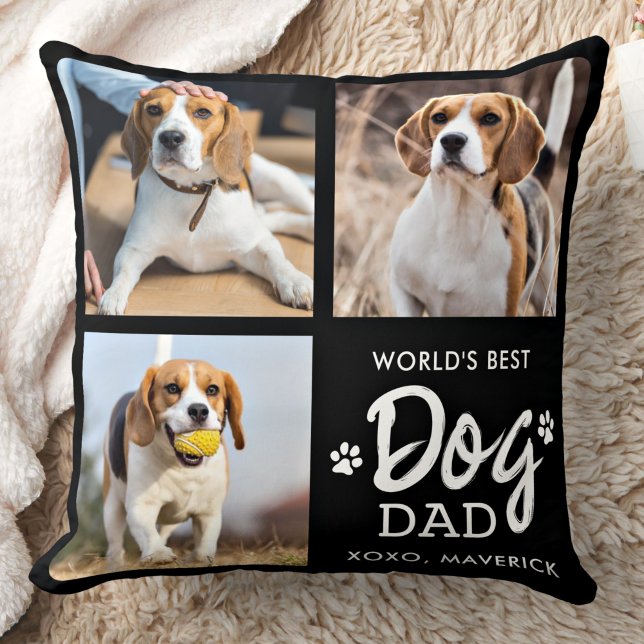 Coussin Meilleur chien DAD personnalisé 3 photo Collage (Créateur téléchargé)