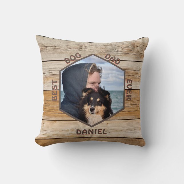 Coussin Meilleur Chien Papa Rustique Bois Photo personnali (Recto)