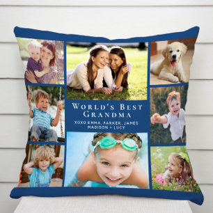 Coussin Meilleur Collage photo de grand-mère au monde en b