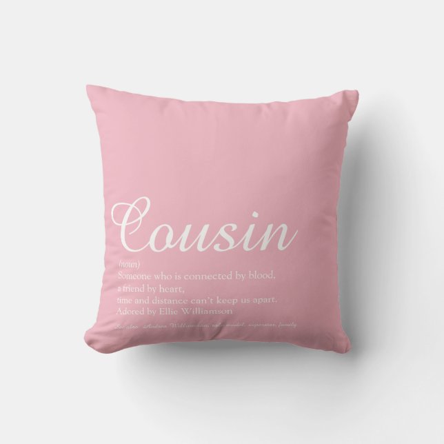 Coussin Meilleur cousin au monde Définition Script Rose (Recto)