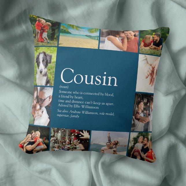 Coussin Meilleur Cousin Définition 12 Collage de Photos (Best Cousin Ever Definition 12 Photo Collage Throw Pillow)