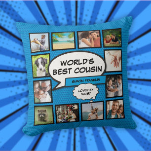 Coussin Meilleur Cousin du monde 12 photo Collage Blue Fun