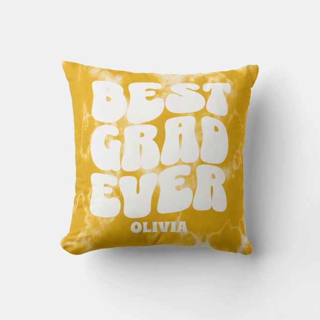 Coussin Meilleur Grad Jamais Jaune Tie Tee Graduation (Recto)