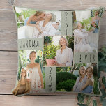 Coussin Meilleur grand-mère Ever 5 photo Collage vert<br><div class="desc">Coussin photo de style moderne pour la meilleure grand-mère jamais en gris vert tendre (modifiable). Le design est écrit avec "meilleure grand-mère jamais [année]" dans la typographie de police maigre et vous pouvez customiser l'année et aussi éditer grand-mère à nana grammie ou abuela par exemple. Le modèle photo crée automatiquement...</div>