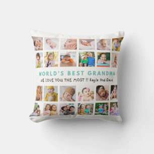 Coussin Meilleur grand-mère grand-enfants 24 photo Turquoi