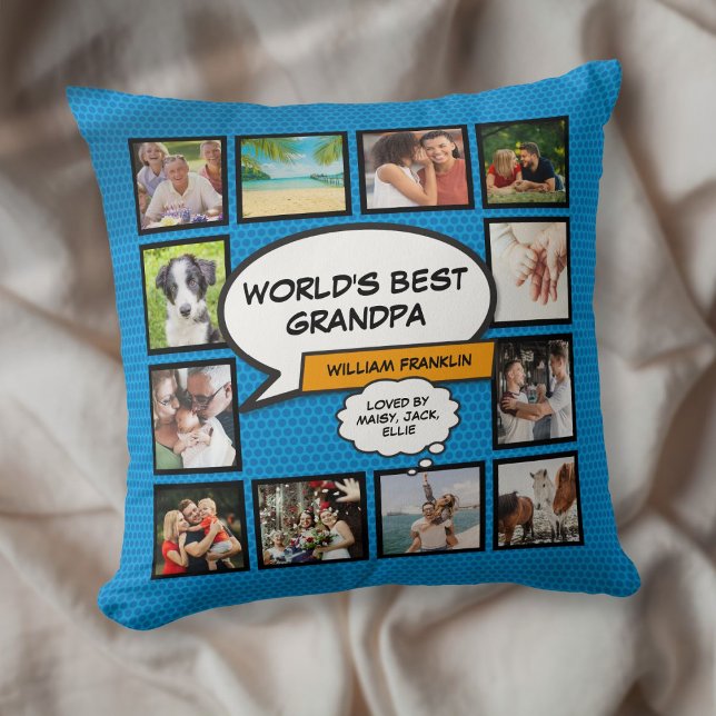 Coussin Meilleur grand-père du monde amusant Photo Blue (Fun World's Best Grandpa Grandad Photo Blue Throw Pillow)
