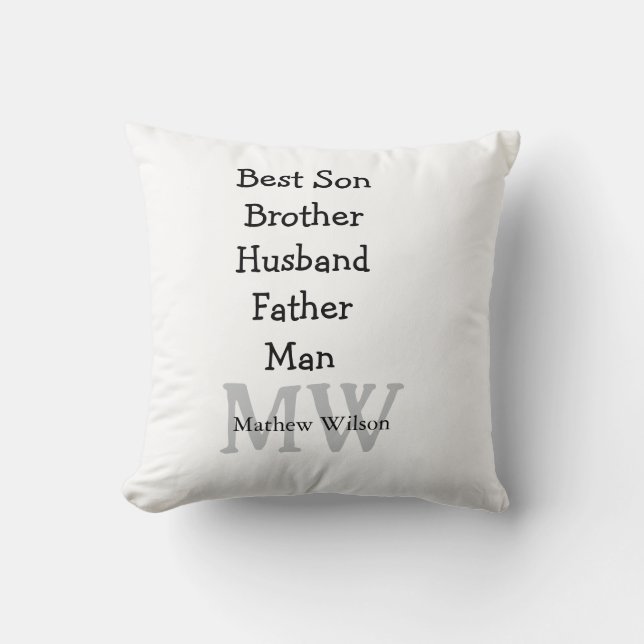 Coussin Meilleur homme fils mari papa cite ajouter un nom  (Recto)