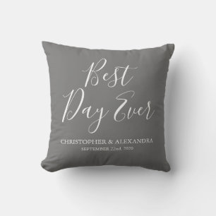 Coussin Meilleur jour jamais gris Mariage d'argent
