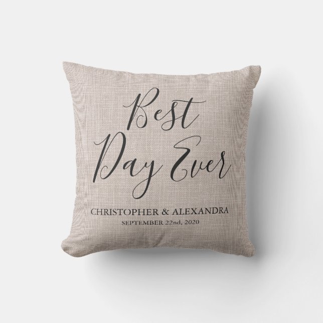 Coussin Meilleur Jour Jamais Mariage Linge Beige (Recto)
