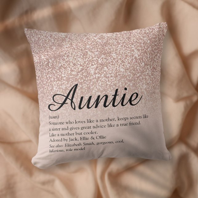 Coussin Meilleur Jour Tante Définition Rose Parties scinti (Best Ever Aunt Auntie Definition Rose Gold Glitter Throw Pillow)