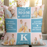 Coussin Meilleur MOM Ever Custom 7 Photo Collage Fête des<br><div class="desc">Voici le cadeau parfait pour le meilleur MOM jamais réalisé - un coussin photo-collage personnalisé! Ce coussin moderne et élégant offre un espace pour 5 photos spéciales, créant un cadeau unique et sentimental que toute mère adorerait. Avec les espaces pour ajouter une initiale et un nom monogramme personnalisés, et vos...</div>