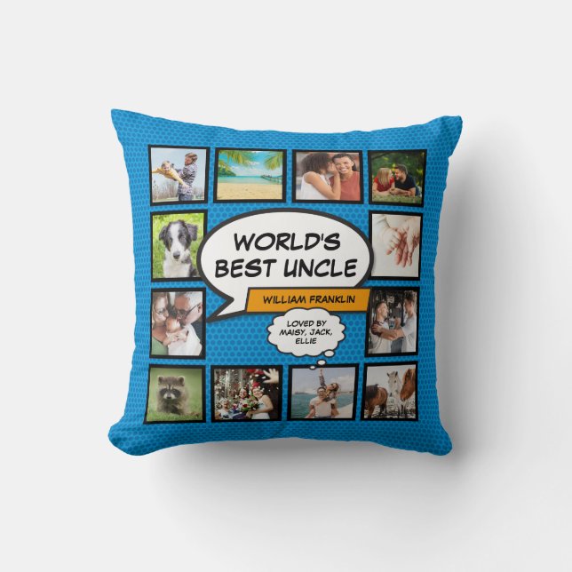 Coussin Meilleur Oncle au Monde Collage de Photos Fun Cool (Recto)
