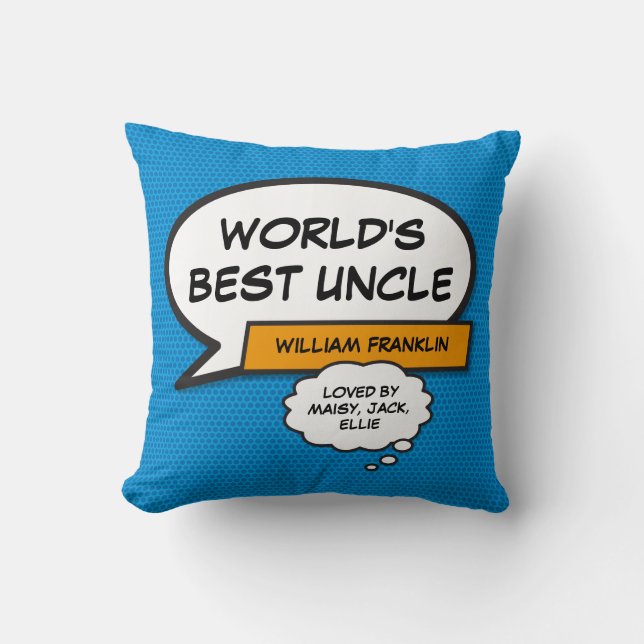 Coussin Meilleur Oncle du Monde Amusant Typographique Bleu (Recto)