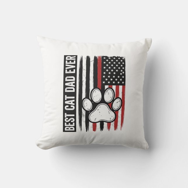 Coussin Meilleur papa chat patriote Design de drapeau de p (Recto)