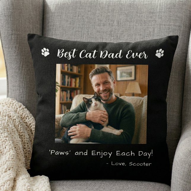 Coussin Meilleur Papa Chat Pattes Photo Noir (Créateur téléchargé)