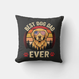 Coussin Meilleur papa chien de tous les temps Rétro Golden