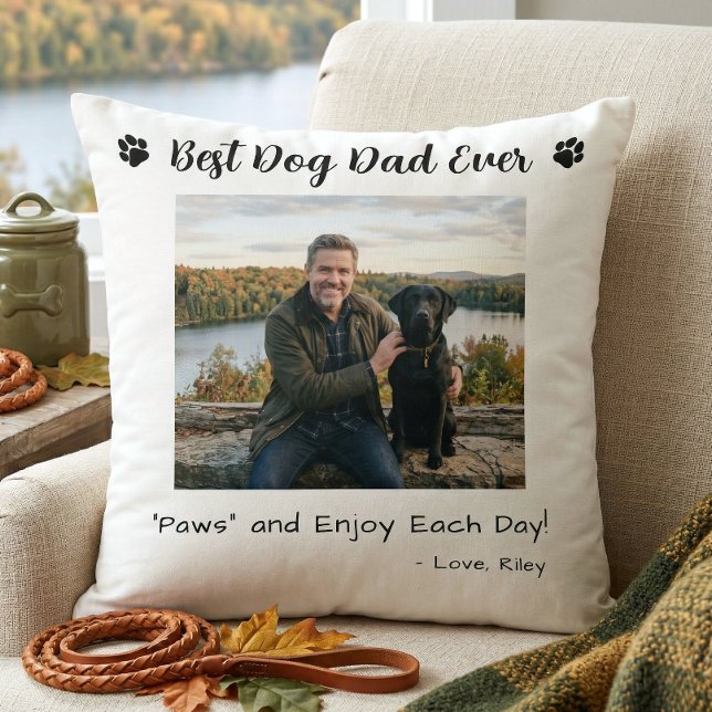 Coussin Meilleur Papa Chien Pattes Photo d'Animal Domestiq (Créateur téléchargé)