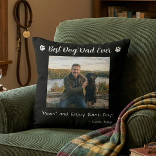 Coussin Meilleur Papa Chien Pattes Photo de Chien Noir