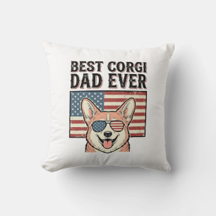 Coussin Meilleur Papa Corgi Patriote Vintage T-Shirt Chien