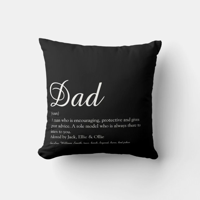 Coussin Meilleur Papa, Daddy, Définition de Père Script (Recto)