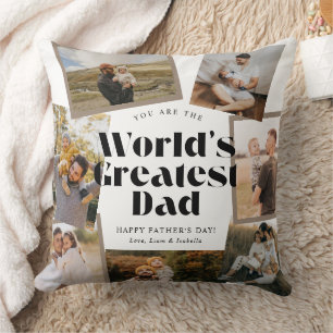 Coussin Meilleur Papa du Monde Bold Retro 7 Photo Collage