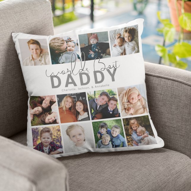 Coussin Meilleur Papa du Monde | Collage Photo (Créateur téléchargé)