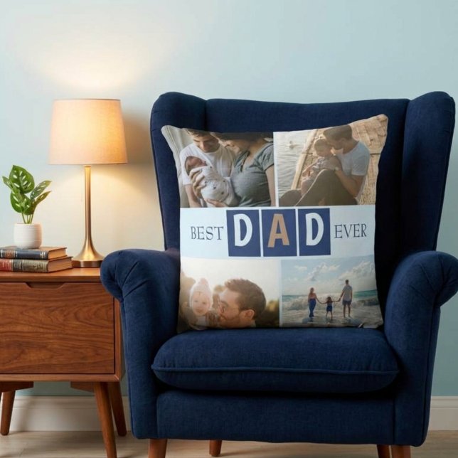 Coussin Meilleur Papa Jamais 4 Photos  (Créateur téléchargé)