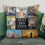 Coussin MEILLEUR PAPA JAMAIS 7 Collage photo Votre couleur<br><div class="desc">Créez un coussin de conservation de mémoire photo pour le BEST DAD JAMAIS en utilisant ce modèle d'université de photo facile à télécharger avec 7 photos de famille ou d'enfants avec une couleur d'arrière - plan noir modifiable que vous pouvez changer pour coordonner avec votre décor maison. Personnalisez avec des...</div>