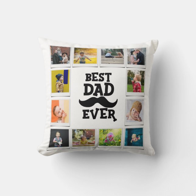 Coussin Meilleur papa Jamais Anniversaire Photo Collage Bl (Recto)