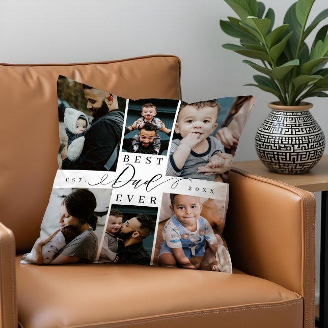 Coussin Meilleur papa jamais | Fête des pères 8 Collage ph (Best Dad Ever | Father's Day 8 Photo Collage Throw Pillow)