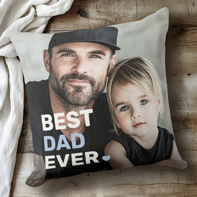 Coussin Meilleur papa jamais photo coeur fête des pères 2  (Best dad ever photo heart fathers day 2 photos throw pillow)