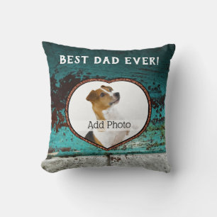 Coussin Meilleur papa Jamais photo coeur Turquoise Aqua Ru