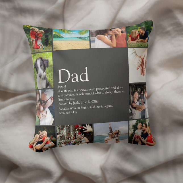 Coussin Meilleur papa Papa Papa Père Définition 12 Photo G (Best Dad Daddy Father Definition 12 Photo Gray Throw Pillow)
